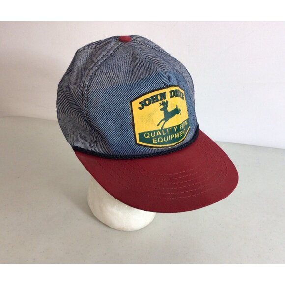 Vintage USA Made Denim John Deere Machinery Patch Trucker Hat Snapback Cap